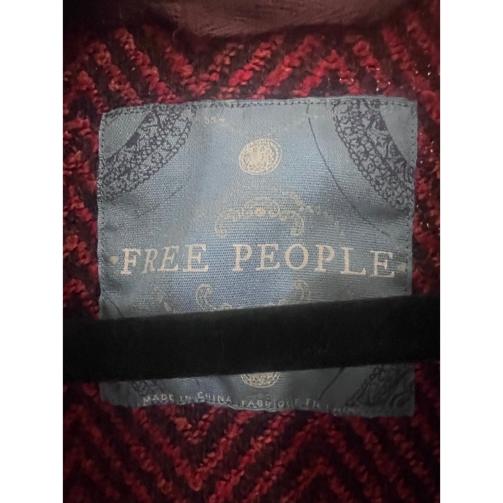 Free People Red Black Herringbone Chevron Peplum Double Breasted Jacket Coat - Picture 2 of 6